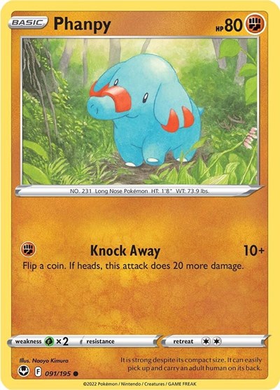 2022 Pokemon: SWSH12: Silver Tempest (SWSH12) - Phanpy (#091/195, Common) (, Near Mint)