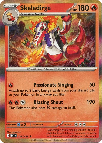2023 Pokemon: SV01: Scarlet & Violet Base Set (SVI) - Skeledirge (#038/198, Rare) (Reverse Holofoil, Near Mint)