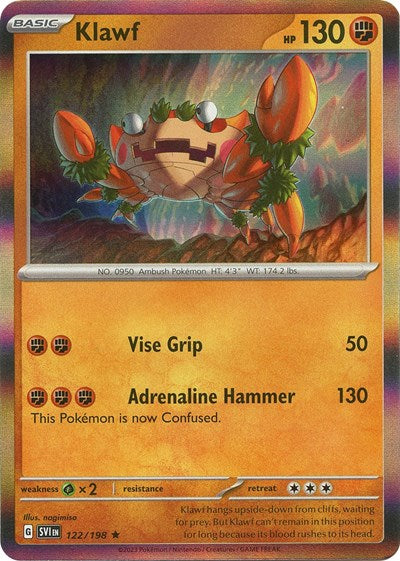 2023 Pokemon: SV01: Scarlet & Violet Base Set (SVI) - Klawf 122 198 (#122/198, Rare) (Reverse Holofoil, Near Mint)