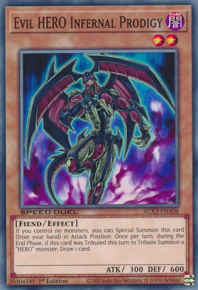 2023 YuGiOh: Speed Duel GX: Duelists of Shadows (SGX3) - Evil HERO Infernal Prodigy (#SGX3-ENA08, Common) (1st Edition, Near Mint)