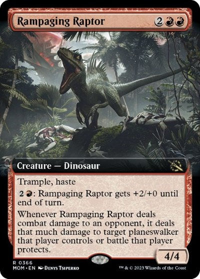 2023 Magic: The Gathering: March of the Machine (MOM) - Rampaging Raptor Extended Art (#366, Rare) (Foil, Lightly Played)