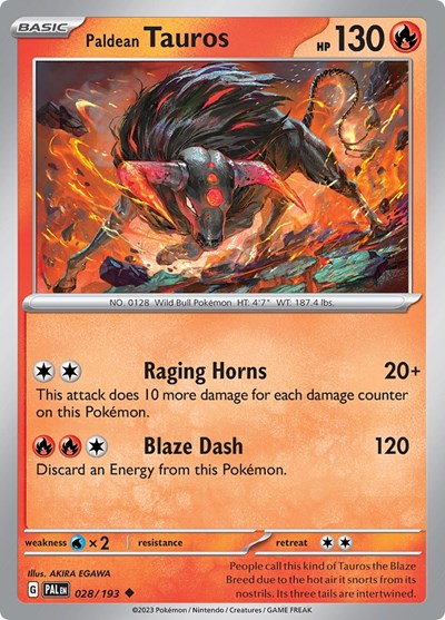 2023 Pokemon: SV02: Paldea Evolved (PAL) - Paldean Tauros 028 193 (#028/193, Uncommon) (, Near Mint)