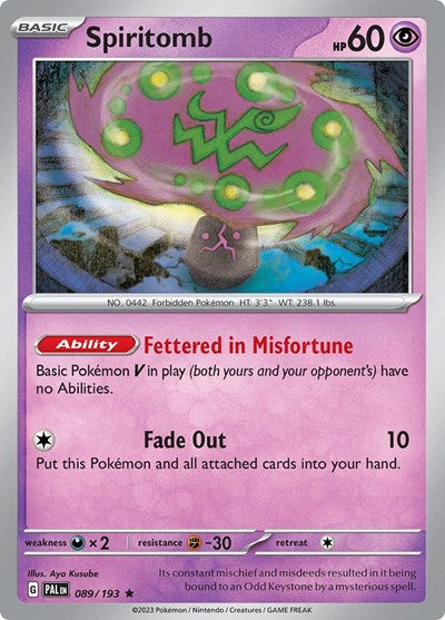 2023 Pokemon: SV02: Paldea Evolved (PAL) - Spiritomb (#089/193, Rare) (Reverse Holofoil, Near Mint)