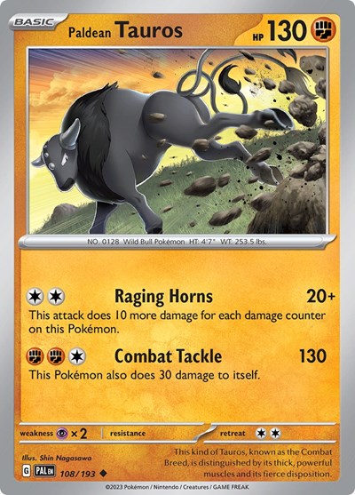 2023 Pokemon: SV02: Paldea Evolved (PAL) - Paldean Tauros 108 193 (#108/193, Uncommon) (, Near Mint)
