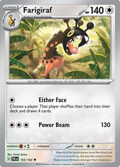 2023 Pokemon: SV02: Paldea Evolved (PAL) - Farigiraf (#155/193, Uncommon) (, Near Mint)