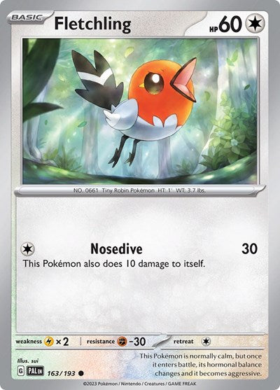 2023 Pokemon: SV02: Paldea Evolved (PAL) - Fletchling (#163/193, Common) (, Near Mint)
