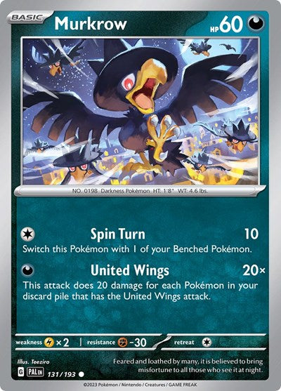 2023 Pokemon: SV02: Paldea Evolved (PAL) - Murkrow (#131/193, Common) (, Near Mint)