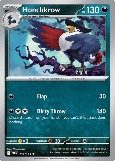 2023 Pokemon: SV02: Paldea Evolved (PAL) - Honchkrow (#132/193, Uncommon) (, Near Mint)