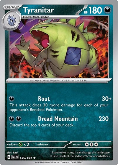 2023 Pokemon: SV02: Paldea Evolved (PAL) - Tyranitar 135 193 (#135/193, Rare) (Holofoil, Near Mint)