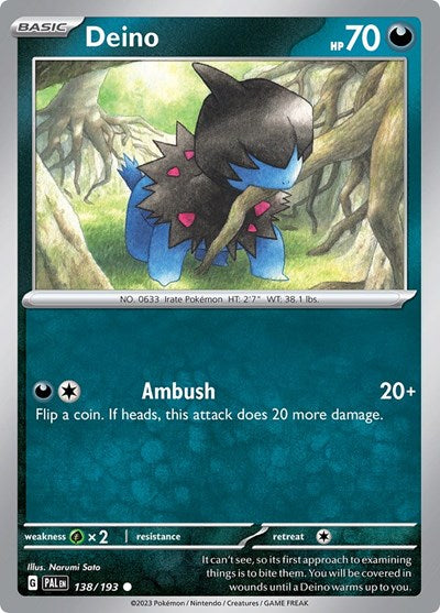 2023 Pokemon: SV02: Paldea Evolved (PAL) - Deino (#138/193, Common) (, Near Mint)