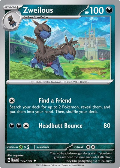 2023 Pokemon: SV02: Paldea Evolved (PAL) - Zweilous (#139/193, Uncommon) (, Near Mint)