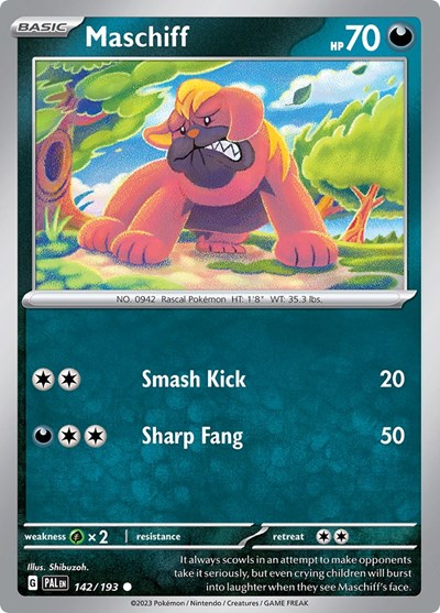 2023 Pokemon: SV02: Paldea Evolved (PAL) - Maschiff 142 193 (#142/193, Common) (, Near Mint)