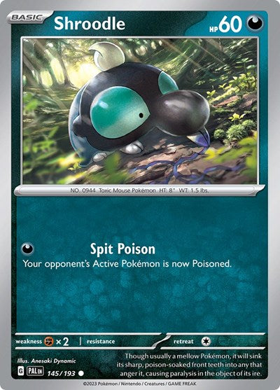 2023 Pokemon: SV02: Paldea Evolved (PAL) - Shroodle 145 193 (#145/193, Common) (, Near Mint)