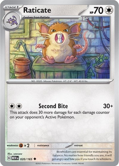 2023 Pokemon: SV: Scarlet & Violet 151 (MEW) - Raticate (#020/165, Uncommon) (, Near Mint)