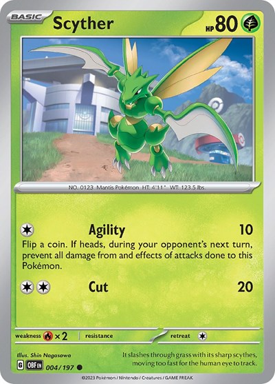 2023 Pokemon: SV03: Obsidian Flames (OBF) - Scyther (#004/197, Common) (, Near Mint)