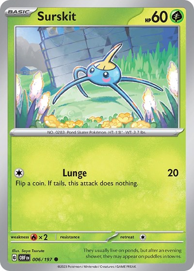 2023 Pokemon: SV03: Obsidian Flames (OBF) - Surskit (#006/197, Common) (, Near Mint)