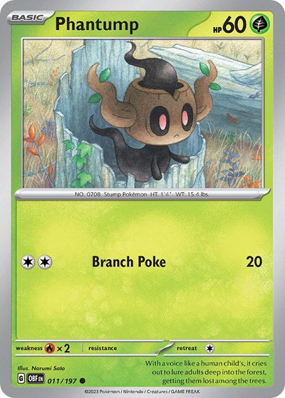 2023 Pokemon: SV03: Obsidian Flames (OBF) - Phantump (#011/197, Common) (, Near Mint)