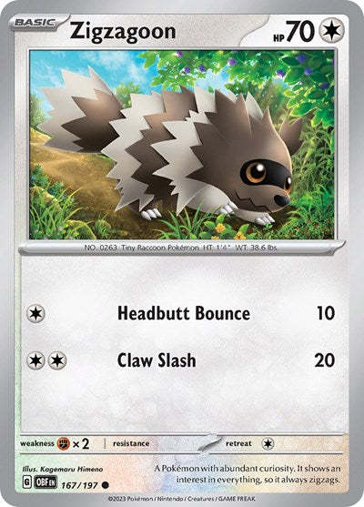2023 Pokemon: SV03: Obsidian Flames (OBF) - Zigzagoon (#167/197, Common) (, Near Mint)