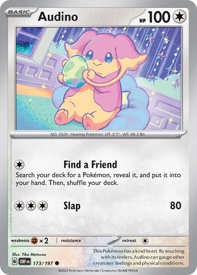 2023 Pokemon: SV03: Obsidian Flames (OBF) - Audino (#173/197, Common) (, Near Mint)