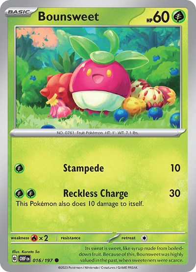 2023 Pokemon: SV03: Obsidian Flames (OBF) - Bounsweet (#016/197, Common) (, Near Mint)