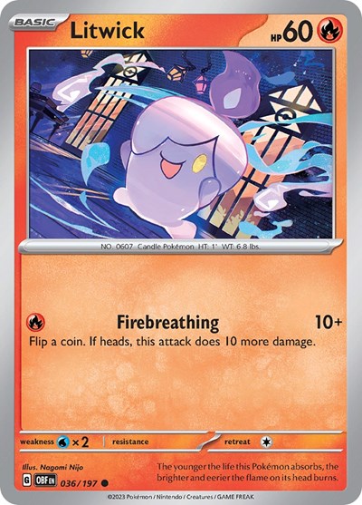 2023 Pokemon: SV03: Obsidian Flames (OBF) - Litwick (#036/197, Common) (, Near Mint)