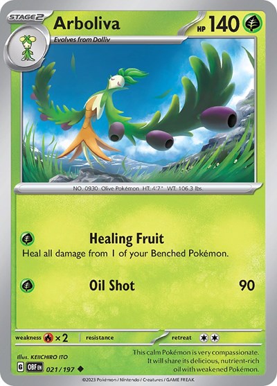 2023 Pokemon: SV03: Obsidian Flames (OBF) - Arboliva (#021/197, Uncommon) (, Near Mint)