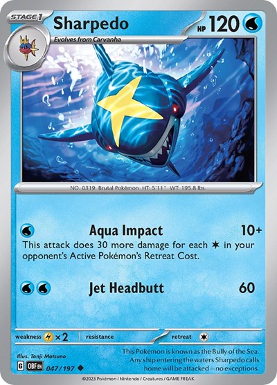 2023 Pokemon: SV03: Obsidian Flames (OBF) - Sharpedo (#047/197, Uncommon) (, Near Mint)