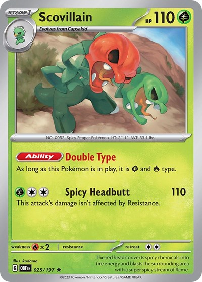 2023 Pokemon: SV03: Obsidian Flames (OBF) - Scovillain (#025/197, Rare) (Reverse Holofoil, Near Mint)