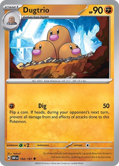 2023 Pokemon: SV03: Obsidian Flames (OBF) - Dugtrio (#104/197, Uncommon) (, Near Mint)