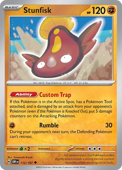 2023 Pokemon: SV03: Obsidian Flames (OBF) - Stunfisk (#112/197, Uncommon) (, Near Mint)