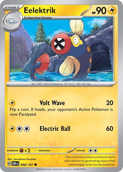 2023 Pokemon: SV03: Obsidian Flames (OBF) - Eelektrik (#068/197, Common) (, Near Mint)