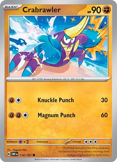 2023 Pokemon: SV03: Obsidian Flames (OBF) - Crabrawler (#114/197, Common) (, Near Mint)