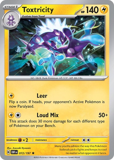 2023 Pokemon: SV03: Obsidian Flames (OBF) - Toxtricity (#072/197, Rare) (Holofoil, Near Mint)