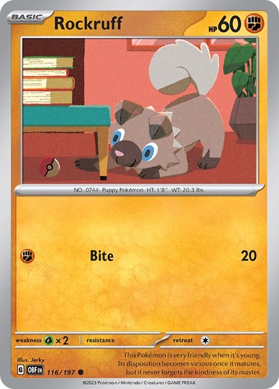 2023 Pokemon: SV03: Obsidian Flames (OBF) - Rockruff (#116/197, Common) (, Near Mint)