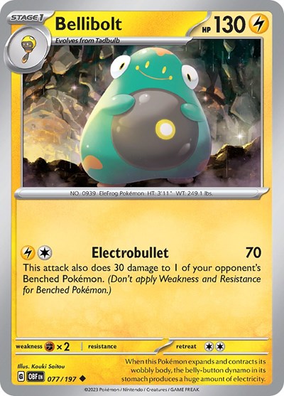 2023 Pokemon: SV03: Obsidian Flames (OBF) - Bellibolt 077 197 (#077/197, Uncommon) (, Near Mint)