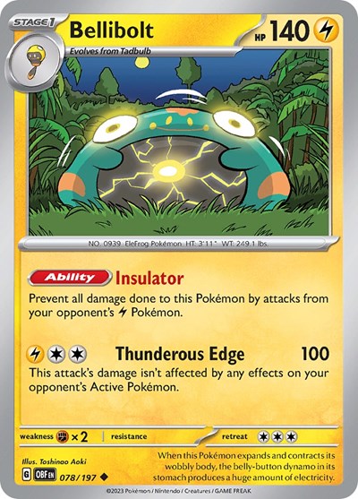 2023 Pokemon: SV03: Obsidian Flames (OBF) - Bellibolt 078 197 (#078/197, Uncommon) (, Near Mint)