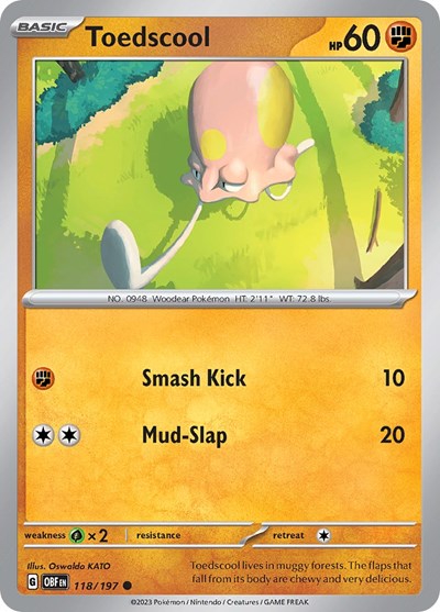 2023 Pokemon: SV03: Obsidian Flames (OBF) - Toedscool (#118/197, Common) (, Near Mint)