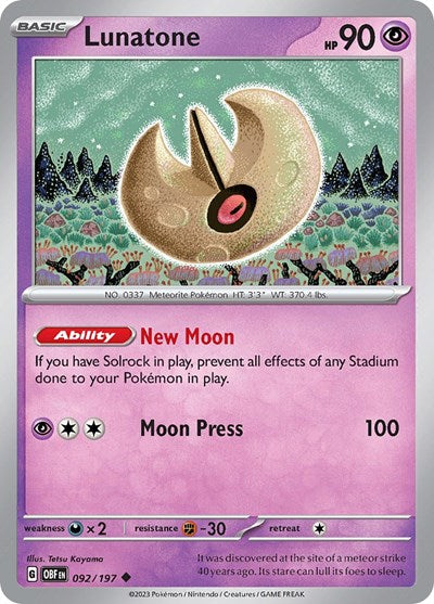 2023 Pokemon: SV03: Obsidian Flames (OBF) - Lunatone (#092/197, Uncommon) (, Near Mint)