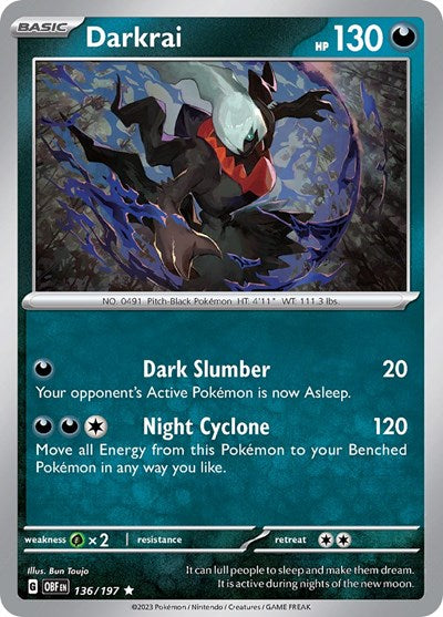 2023 Pokemon: SV03: Obsidian Flames (OBF) - Darkrai (#136/197, Rare) (Reverse Holofoil, Near Mint)