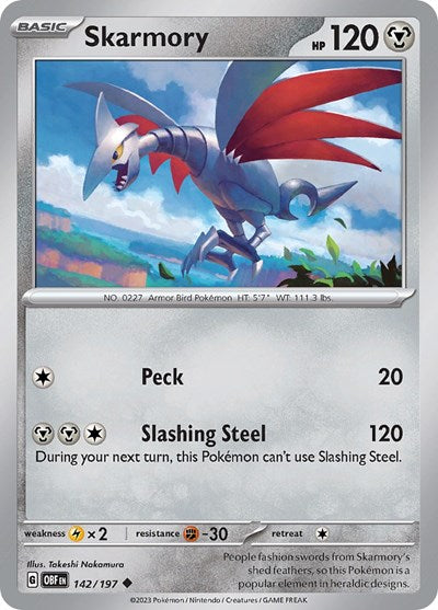2023 Pokemon: SV03: Obsidian Flames (OBF) - Skarmory (#142/197, Uncommon) (, Near Mint)