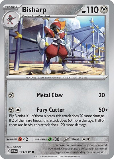 2023 Pokemon: SV03: Obsidian Flames (OBF) - Bisharp (#149/197, Common) (, Near Mint)