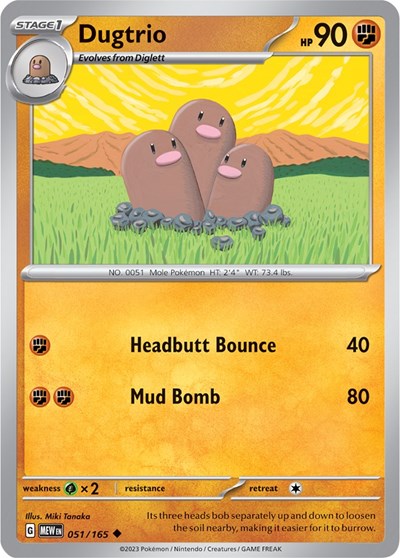 2023 Pokemon: SV: Scarlet & Violet 151 (MEW) - Dugtrio (#051/165, Uncommon) (, Near Mint)