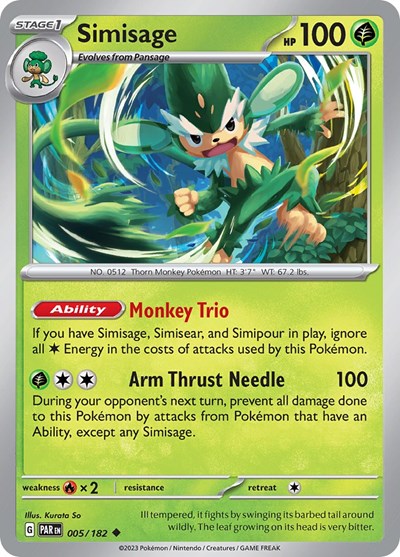 2023 Pokemon: SV04: Paradox Rift (PAR) - Simisage (#005/182, Uncommon) (, Near Mint)