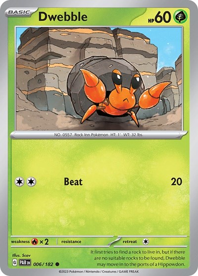 2023 Pokemon: SV04: Paradox Rift (PAR) - Dwebble (#006/182, Common) (, Near Mint)
