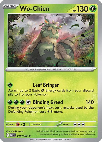 2023 Pokemon: SV04: Paradox Rift (PAR) - Wo Chien (#018/182, Rare) (Holofoil, Near Mint)