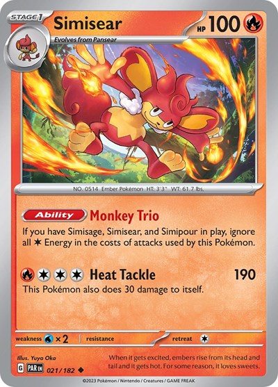 2023 Pokemon: SV04: Paradox Rift (PAR) - Simisear (#021/182, Uncommon) (, Near Mint)