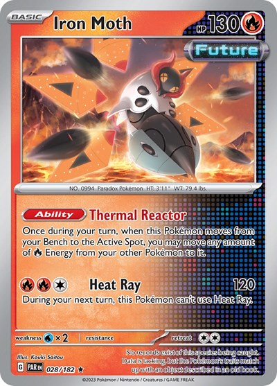2023 Pokemon: SV04: Paradox Rift (PAR) - Iron Moth 028 182 (#028/182, Rare) (Reverse Holofoil, Near Mint)