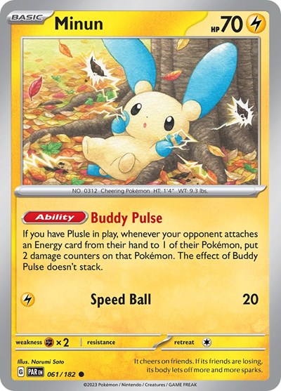 2023 Pokemon: SV04: Paradox Rift (PAR) - Minun 061 182 (#061/182, Common) (, Near Mint)