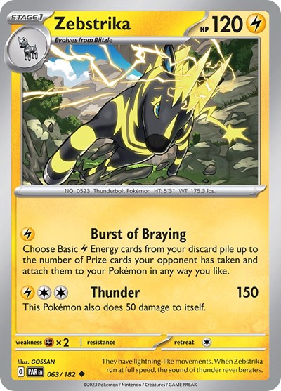 2023 Pokemon: SV04: Paradox Rift (PAR) - Zebstrika (#063/182, Uncommon) (, Near Mint)