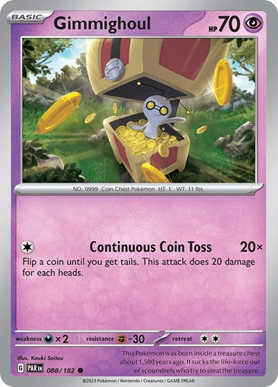 2023 Pokemon: SV04: Paradox Rift (PAR) - Gimmighoul 088 182 (#088/182, Common) (, Near Mint)
